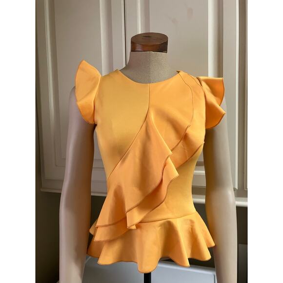 ORANGE brand, Small Women's Yellow Ruffle Blouse, Flutter Sleeves, Small - Picture 2 of 9
